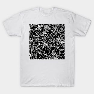 Black and White Lily Flowers Line Drawing T-Shirt